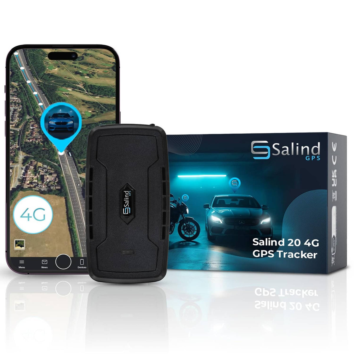Magnetic 4G GPS vehicle tracker with black body and phone app map display