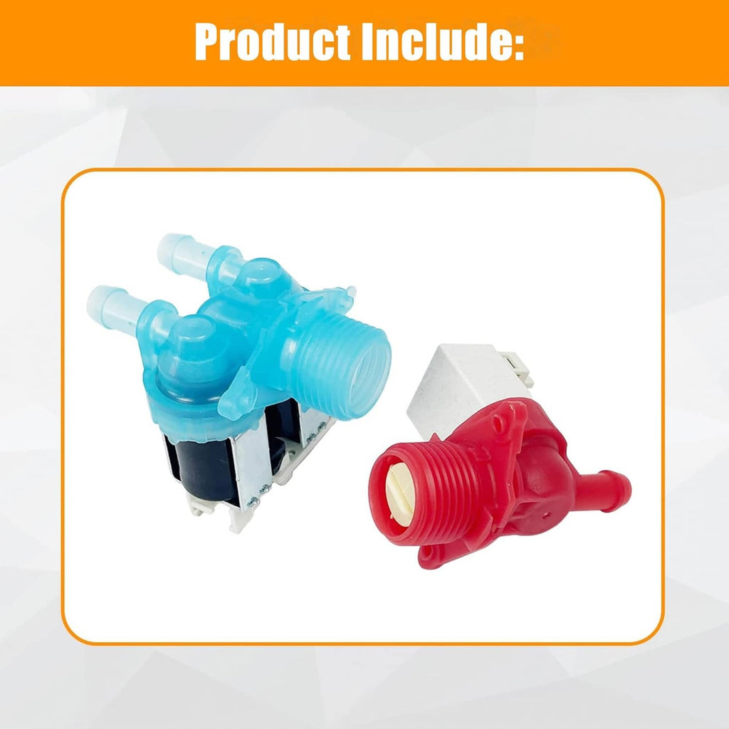 Washer hot and cold inlet valve set, red and blue valves on mounting bases