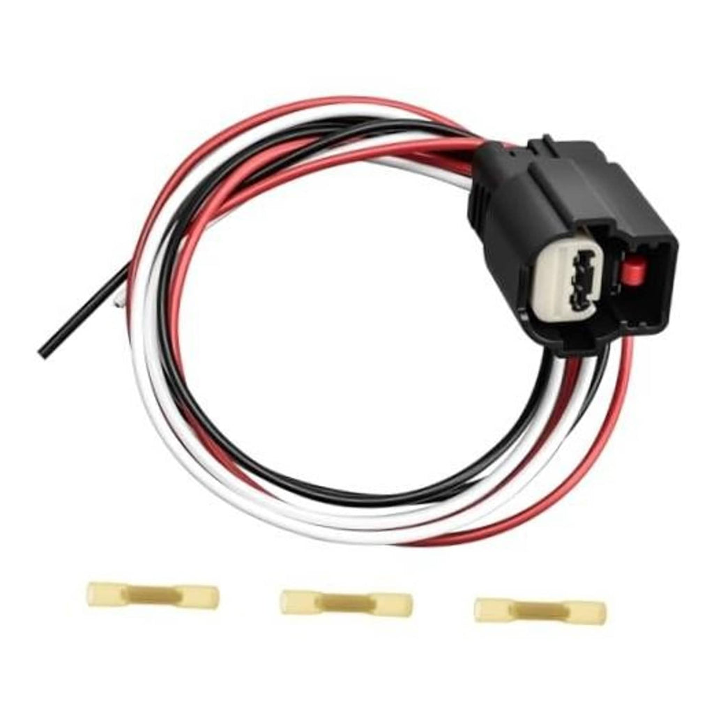 3-pin wiring harness connector pigtail with black plug and red, white, black leads