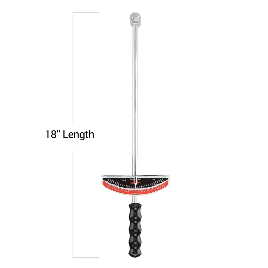 18 in beam style torque wrench with red circular torque scale and black handle