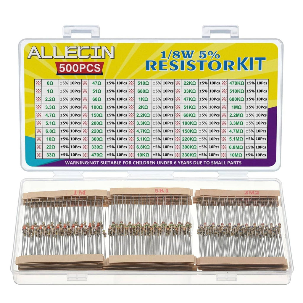 500pcs 1/8W 5% axial resistor assortment kit case, front label