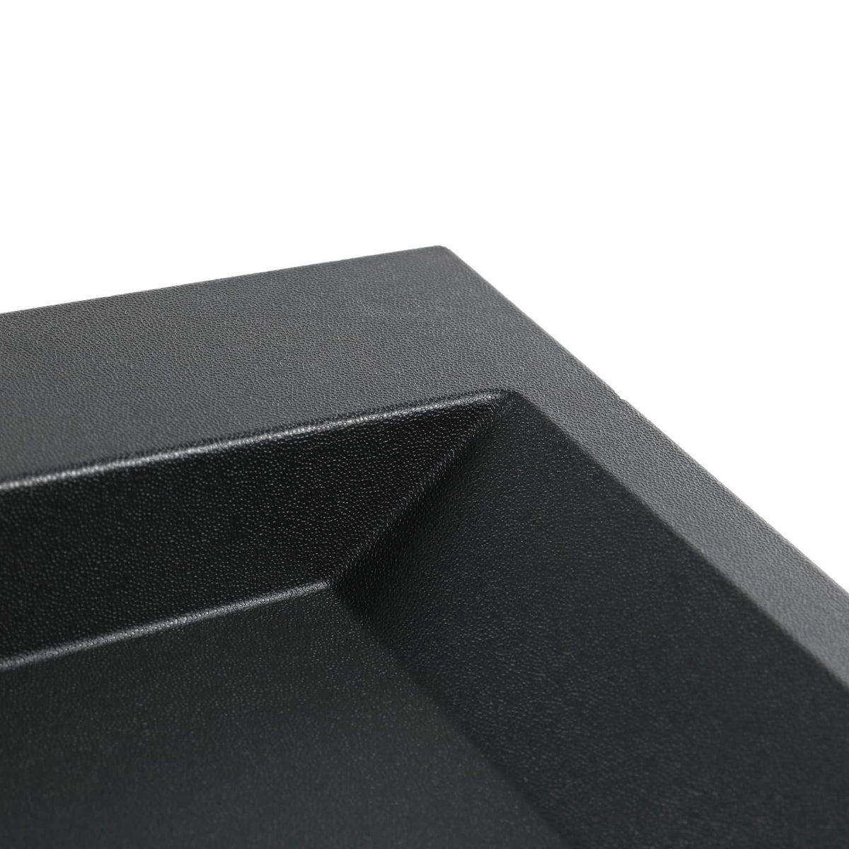 Rear tailgate license pocket textured black plastic edge and corner