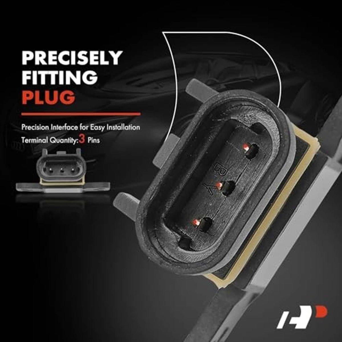 Camshaft position sensor connector plug with three terminals and sealing edge