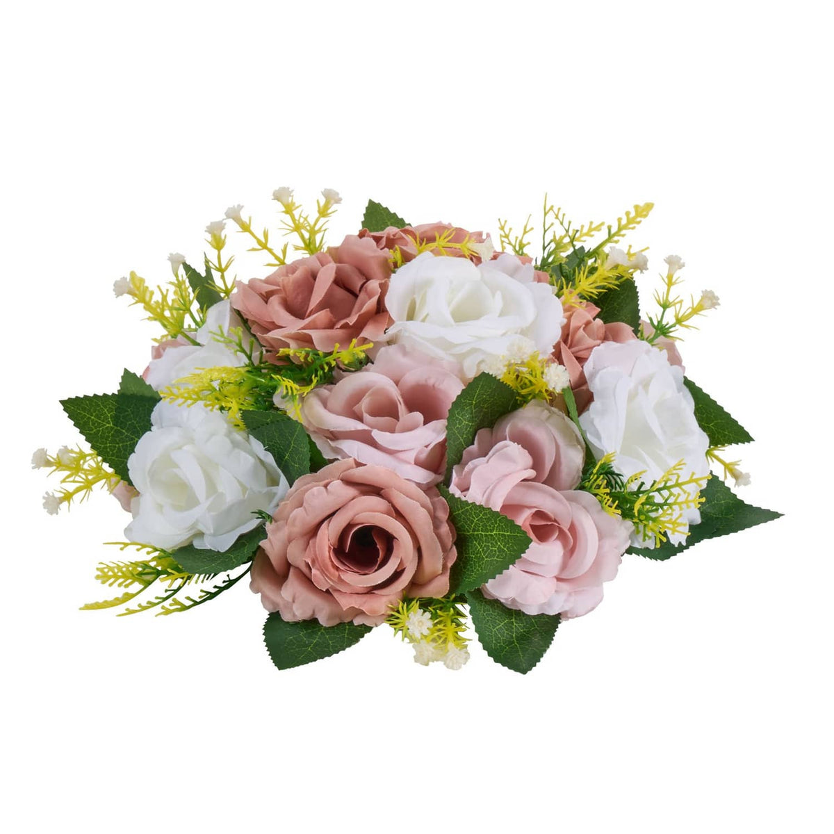 Uimoso 9.5-inch pink and white artificial floral ball with roses and greenery