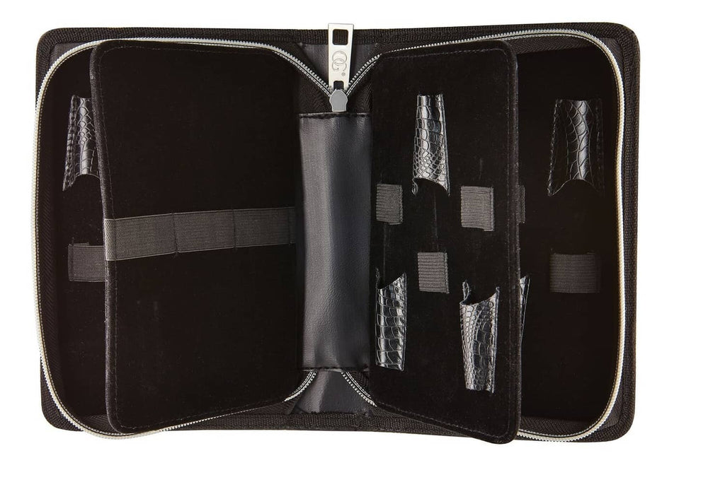 Olivia Garden shear case open with black lining and elastic tool compartments