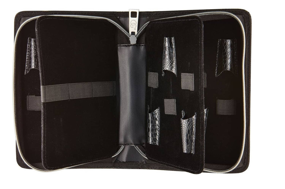 Olivia Garden shear case open with black lining and elastic tool compartments