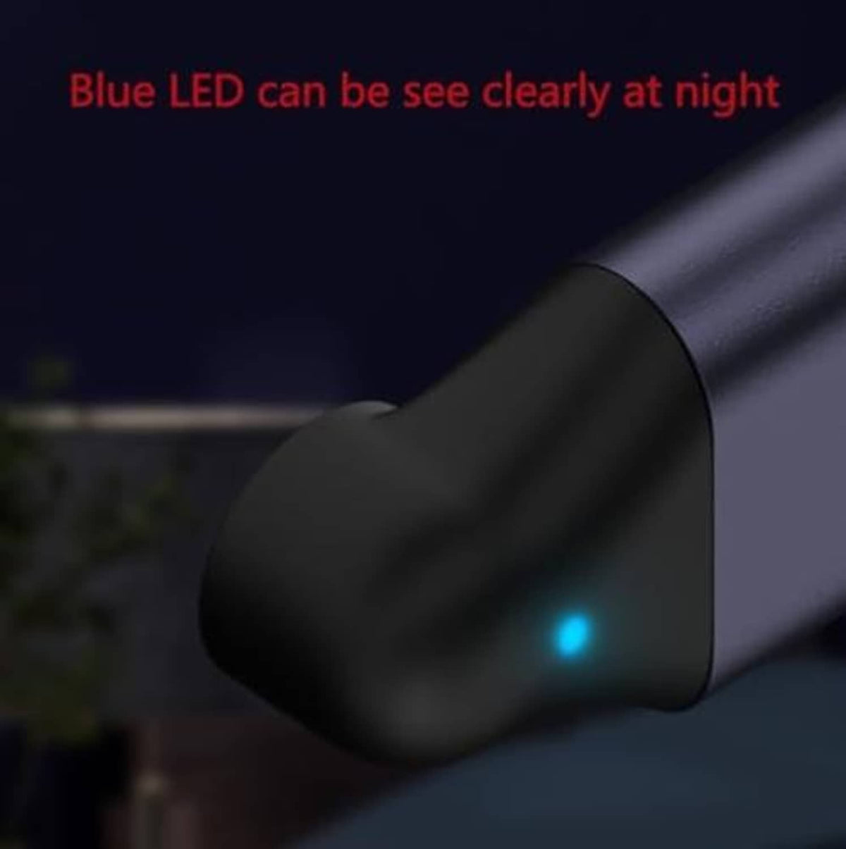 Dark blue magnetic smart ring charger head with visible blue indicator LED