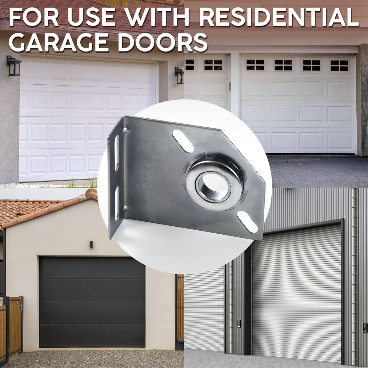 Silver garage door spring center bearing bracket plate with centered bearing cup