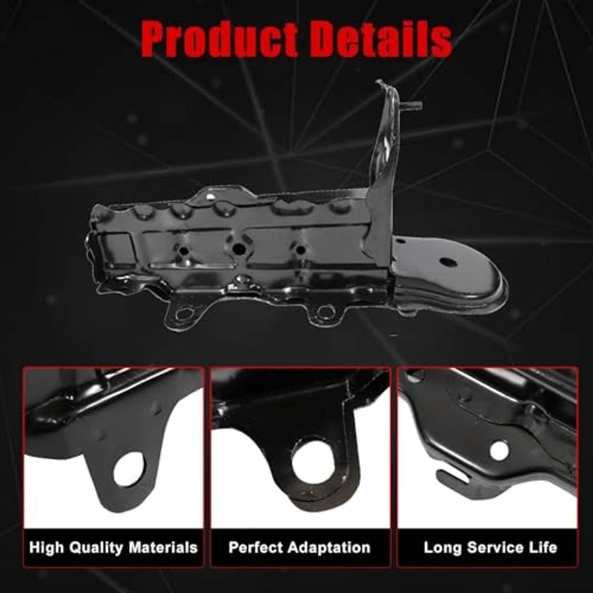 Black front bumper bracket with curved support plate and multiple mounting holes
