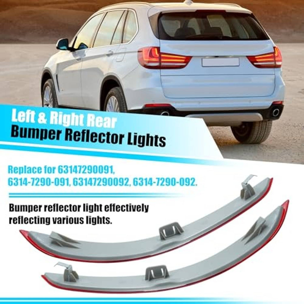 Left and right red rear bumper reflector lights with mounting tabs