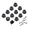 24-piece set of conical black rubber bumpers with threaded holes and screws
