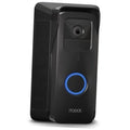 Black solar doorbell charger with blue-ring LED, front view