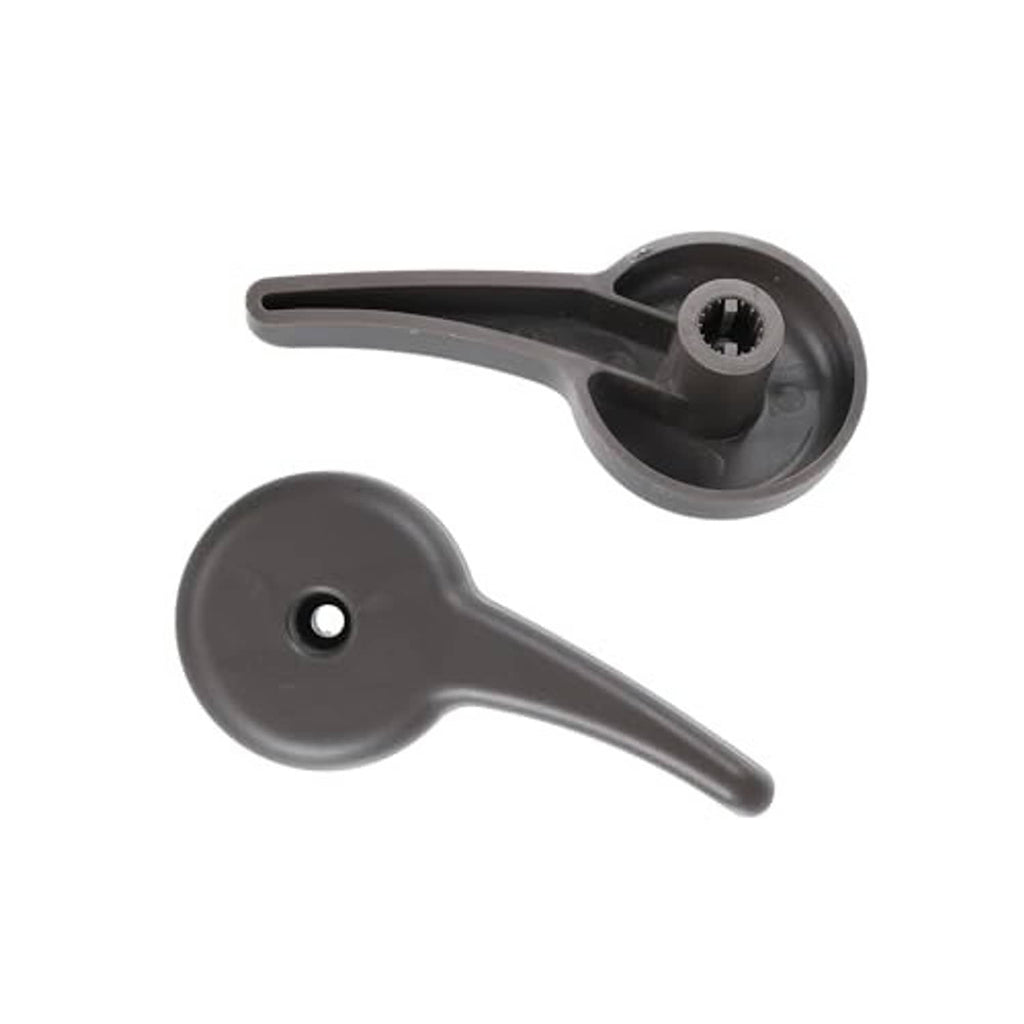 Gray seat recliner handle lever set with two levers and round mounting hole points.