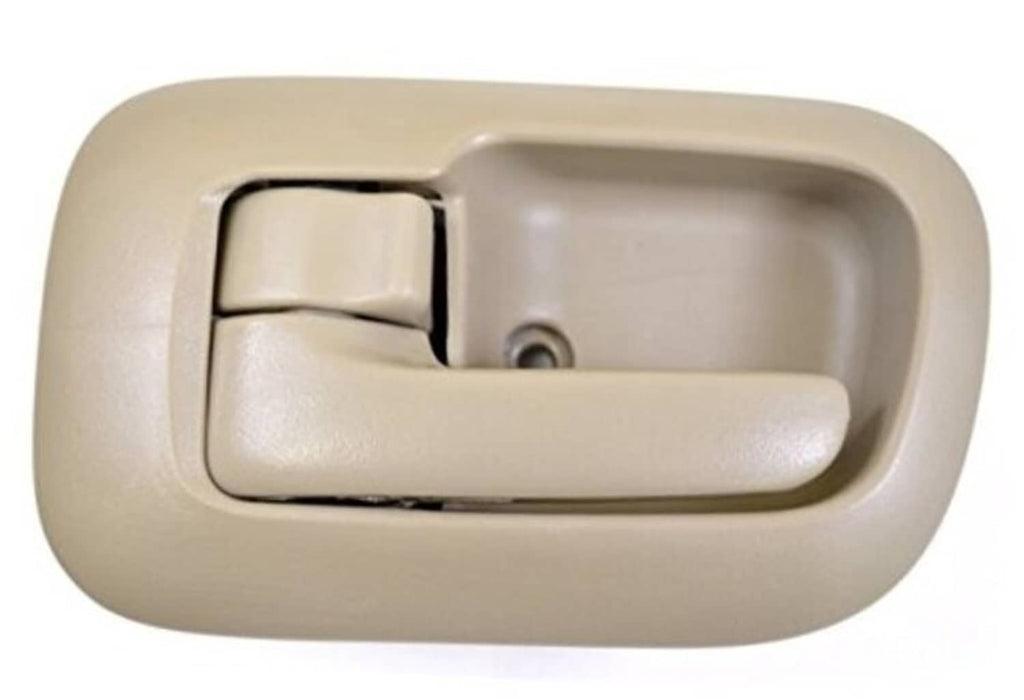 Beige interior door handle trim with recessed pull and latch opening