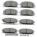 Ceramic brake pad set with metal clips, gray friction pads arranged in a set