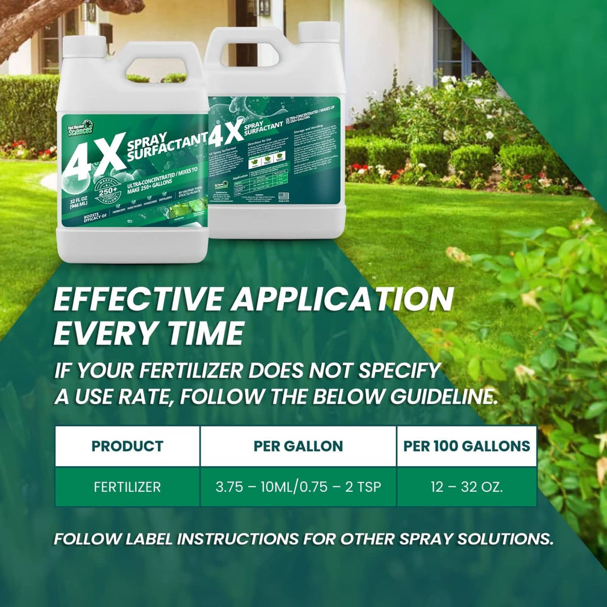 Two 4X spray surfactant concentrate bottles, 32 fl oz each, white with green labels