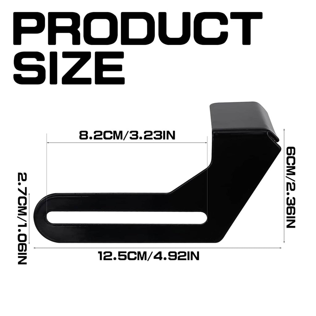 Black angled bench grinder tool rest set with dimensions shown