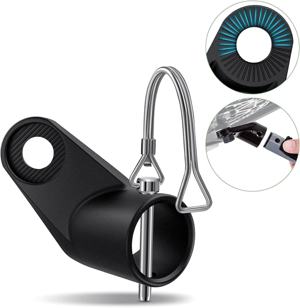 Bike trailer coupler hitch in black with silver spring link and U-shaped retainer