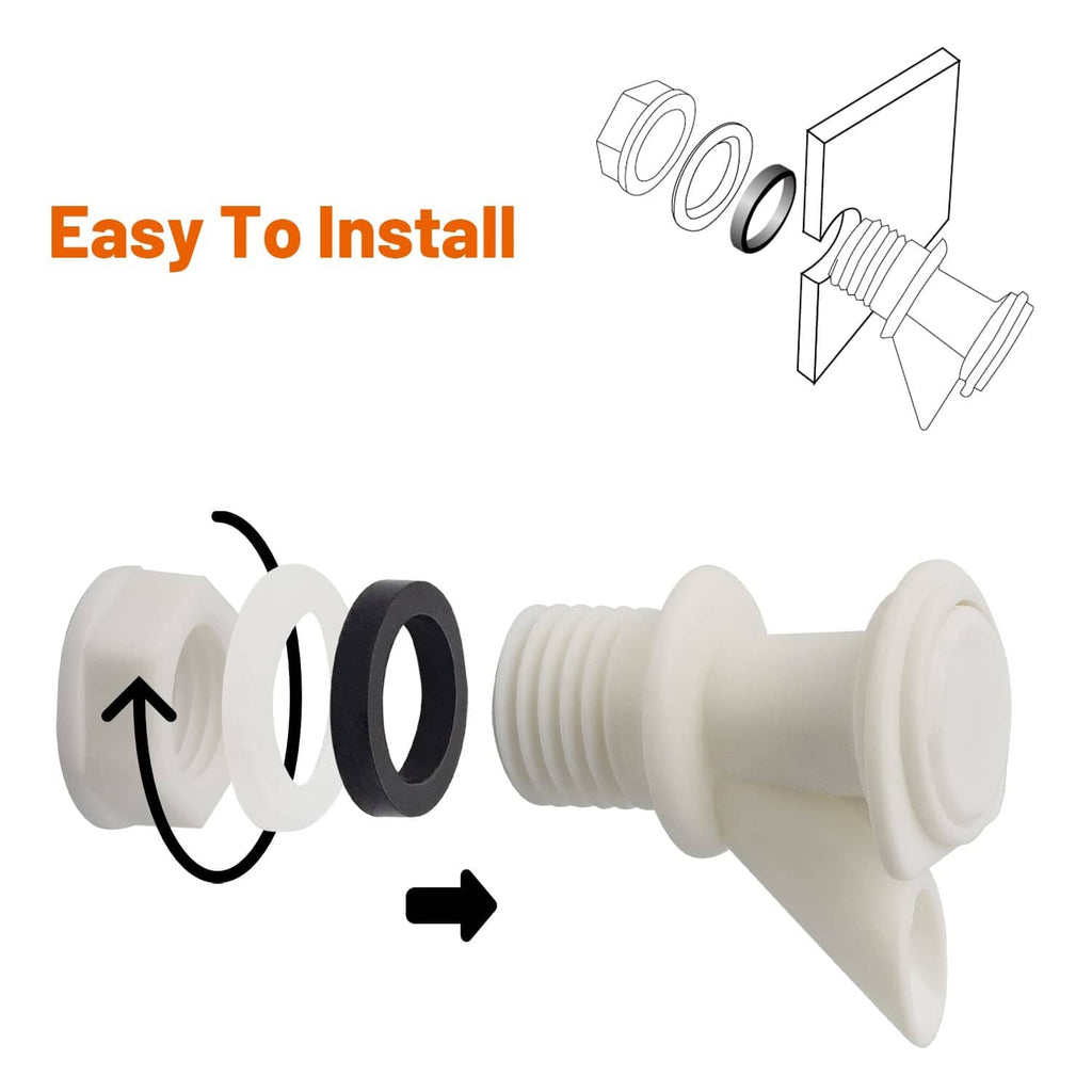 White push-button spigot faucet replacement with threaded inlet and angled pour spout