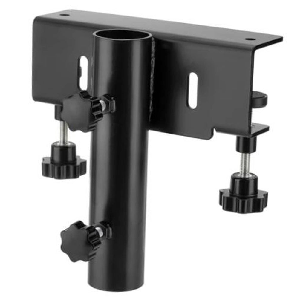Black no-drill truck flag pole mount bracket with side plates and adjustable clamps
