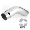 Glossy silver exhaust elbow pipe with black outlet opening and clamp included