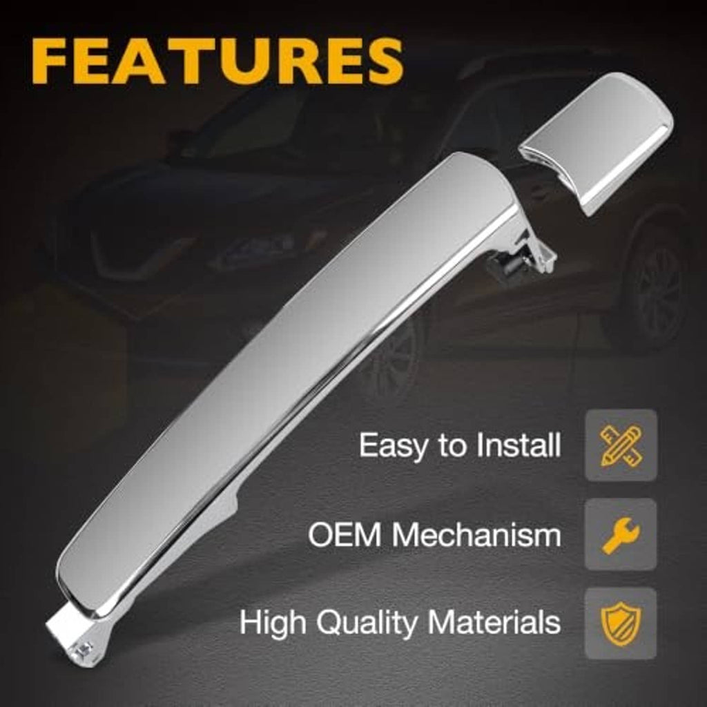 Exterior chrome door handle with visible mounting opening and curved lever