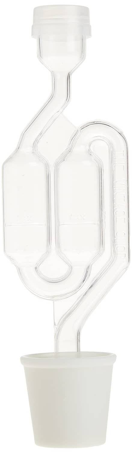 Carboy airlock bung with clear twin-bubble body and white cup