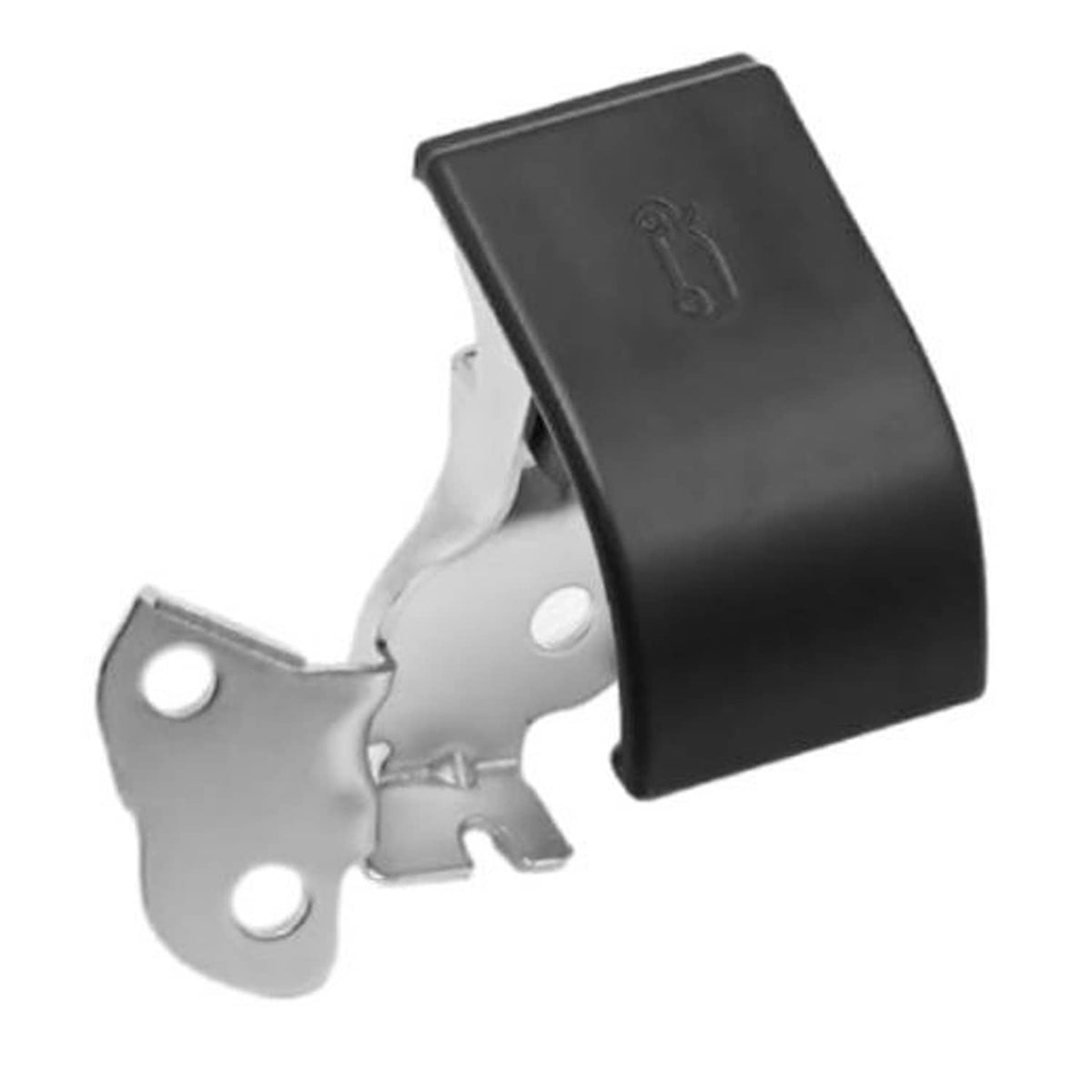 Internal hood release handle assembly with black cover and silver metal bracket