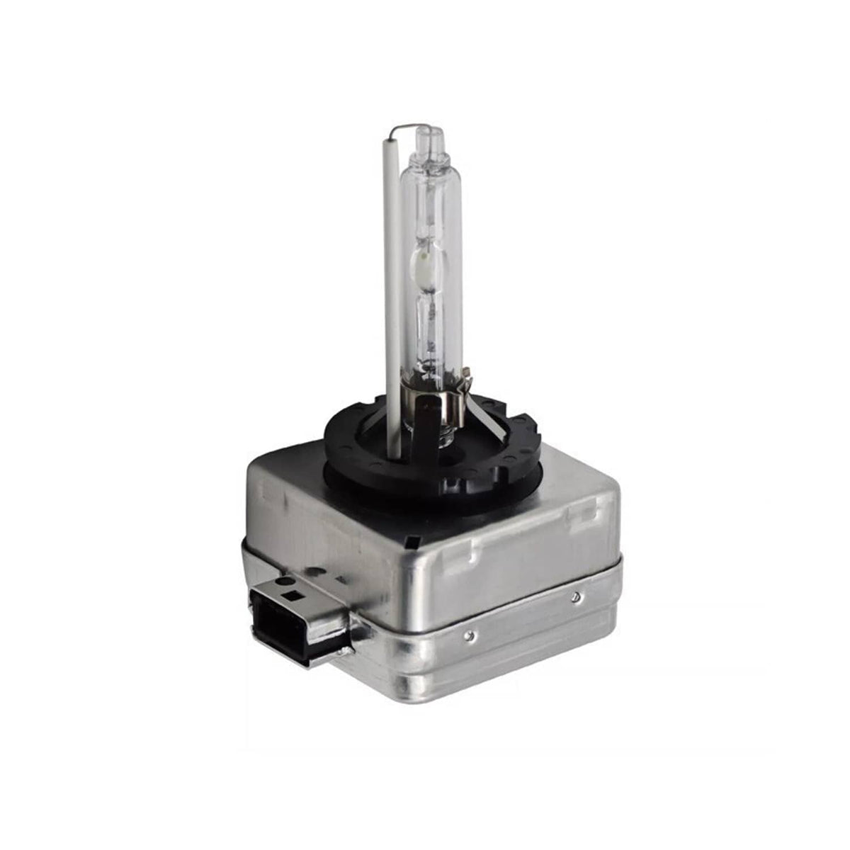 HID ballast module with D3S bulb, silver housing, and black base connector