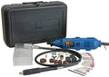 Rotary tool kit with flex shaft, blue motor, accessories and storage case