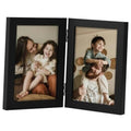 Vertical black double photo frame, hinged bifold display for two 4x6 photos