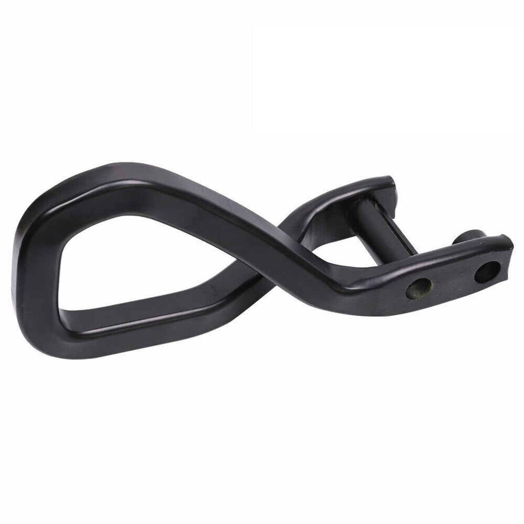 Black curved tow recovery hook with mounting plate and bolt hole