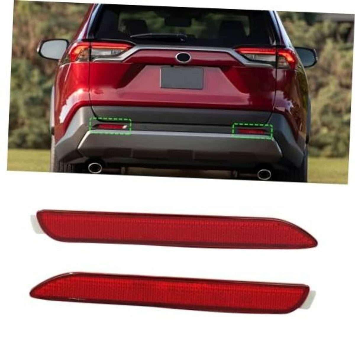 Red rear bumper reflector bar, matching lens shape for Toyota RAV4
