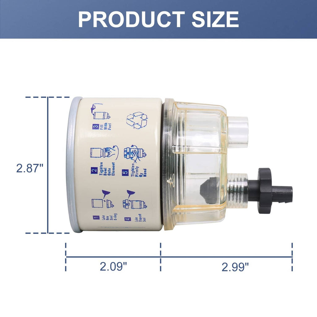 R12T fuel filter water separator spin-on unit with transparent housing and drain outlet
