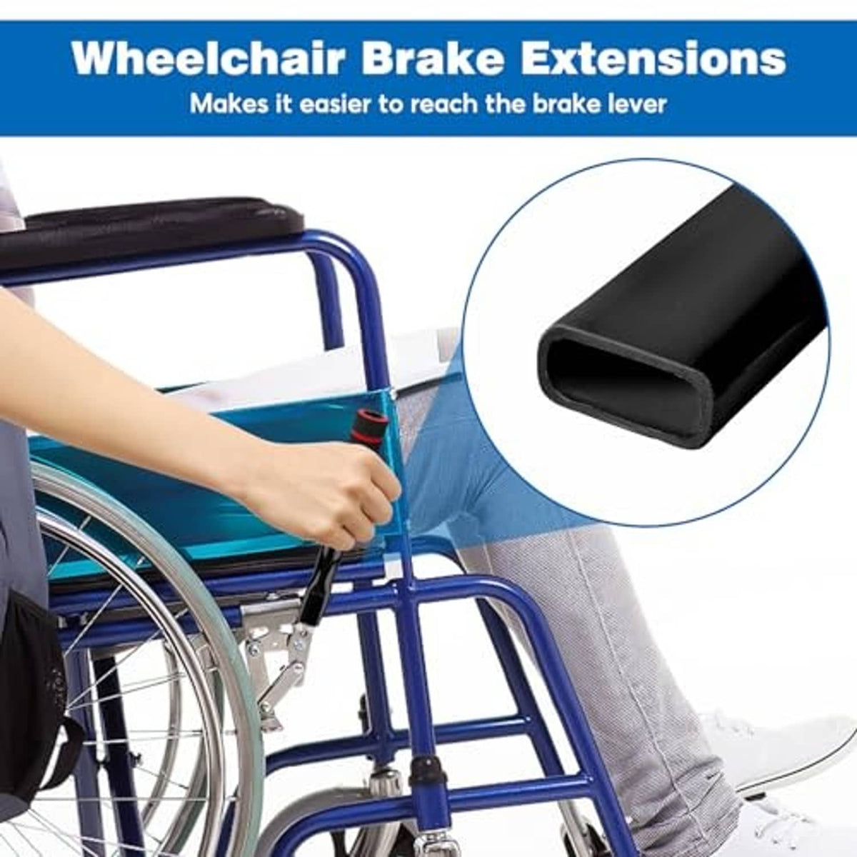 Black brake extension sleeve with red anti-slip grip ring for wheelchair