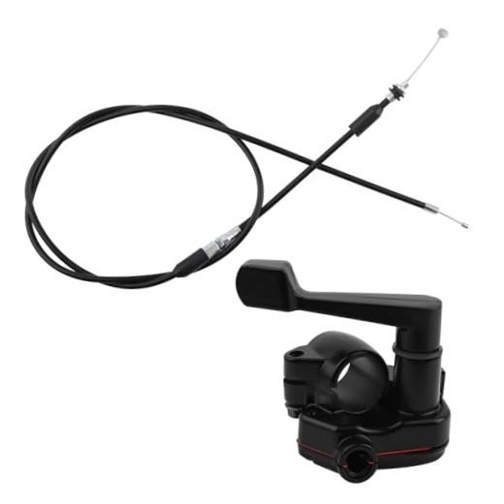 Black thumb throttle controller with throttle cable assembly and end fittings