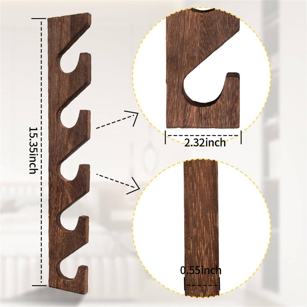 Wooden wall-mounted baseball cap rack with hook slots and size measurement markings