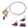 Throttle control cable with metal bracket and black grip, silver coiled wire