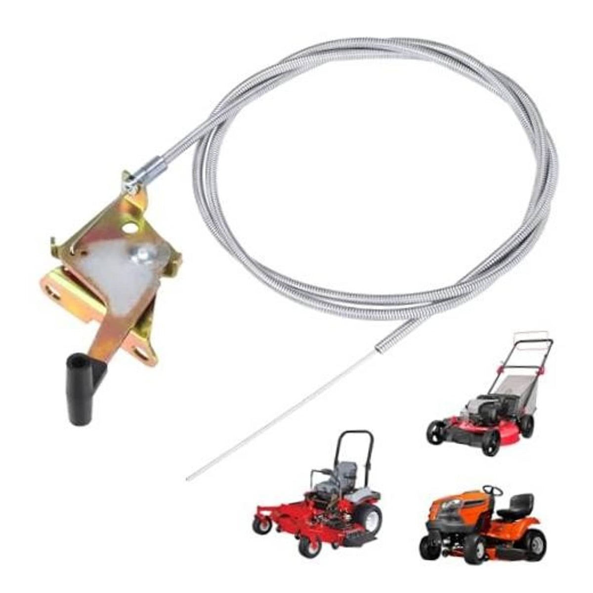Throttle control cable with metal bracket and black grip, silver coiled wire