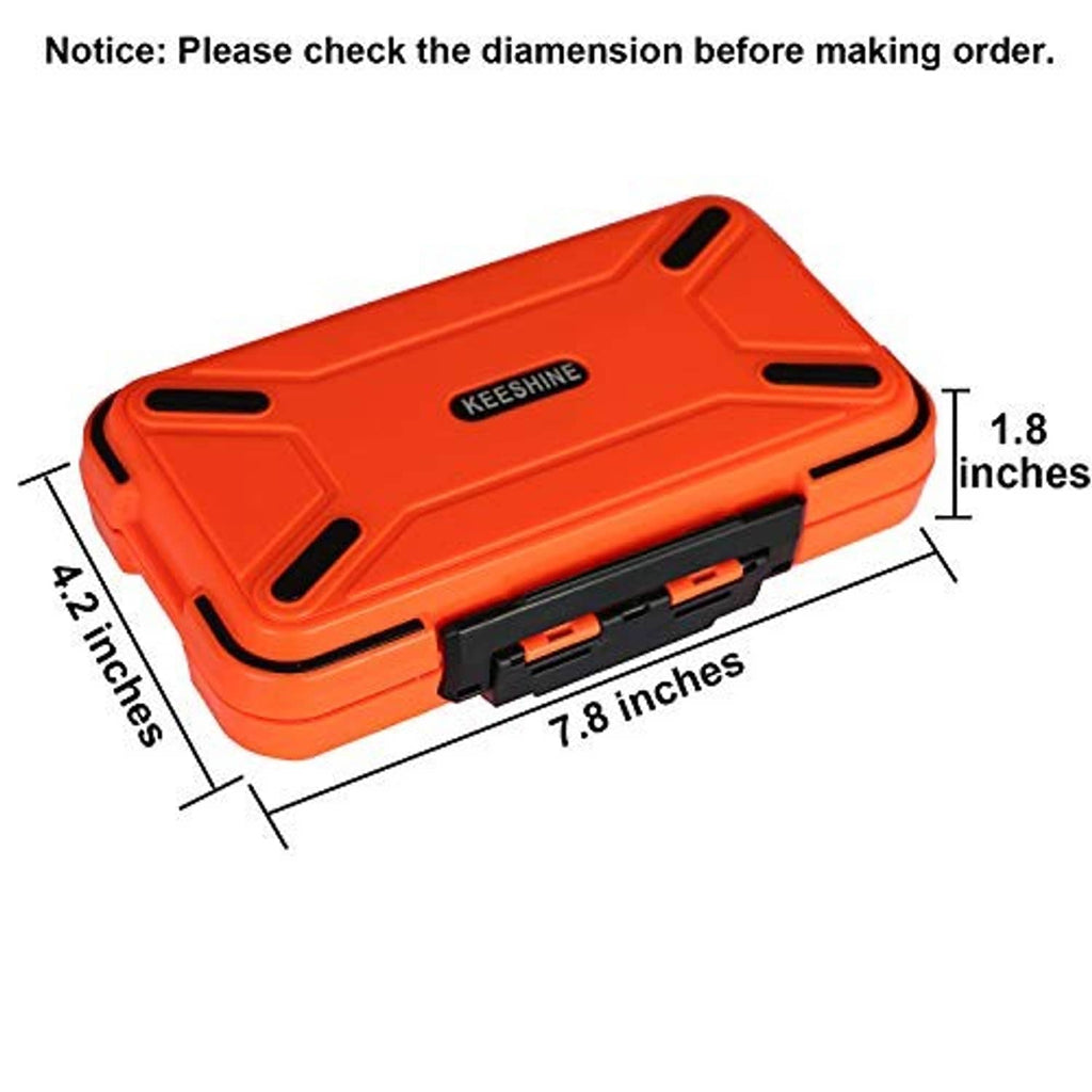 Orange floating fishing tackle box with black base latches and side grip slots, KEESHINE