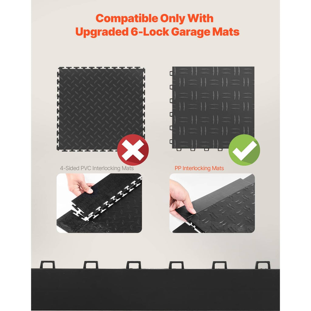 Black garage floor edge mat section with interlocking connectors