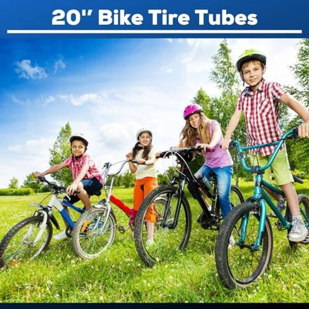 20-inch bike tire tubes promo with kids riding bicycles outdoors
