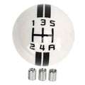 Shift knob with white top, black H-pattern, gear numbers, and three threaded inserts