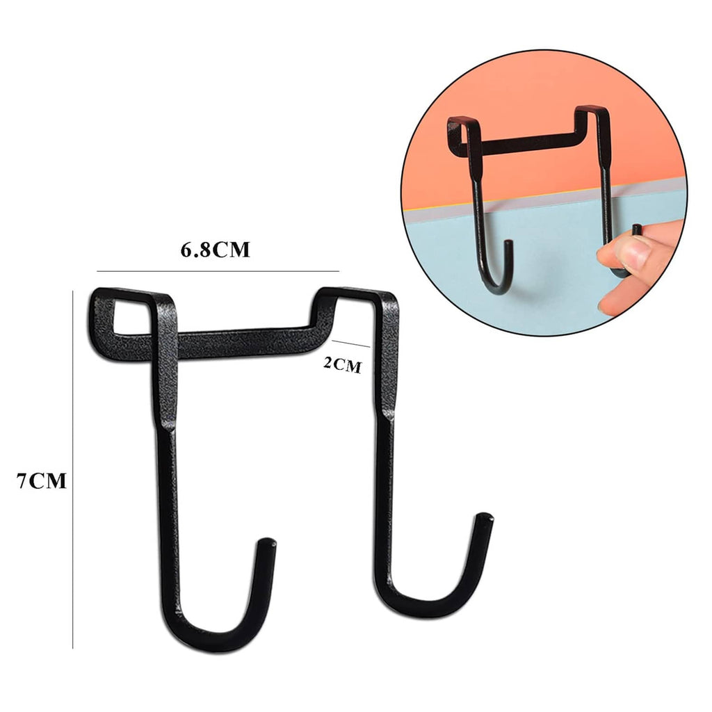 Black shower door towel hook with two U-shaped prongs and top mounting loop