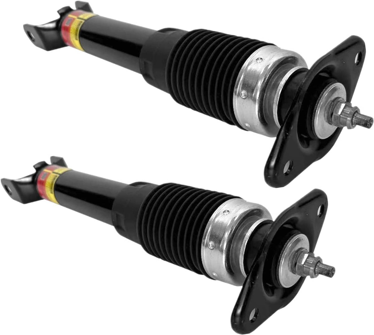 Magnetic shock absorbers set with ribbed boots and silver mounting plates, black finish