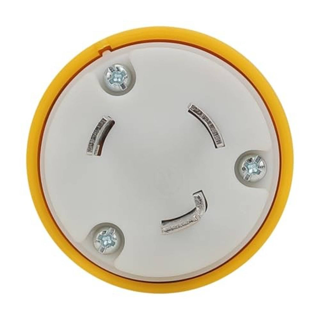 L6-30P plug front plate, yellow rim, white interior with three blade sockets