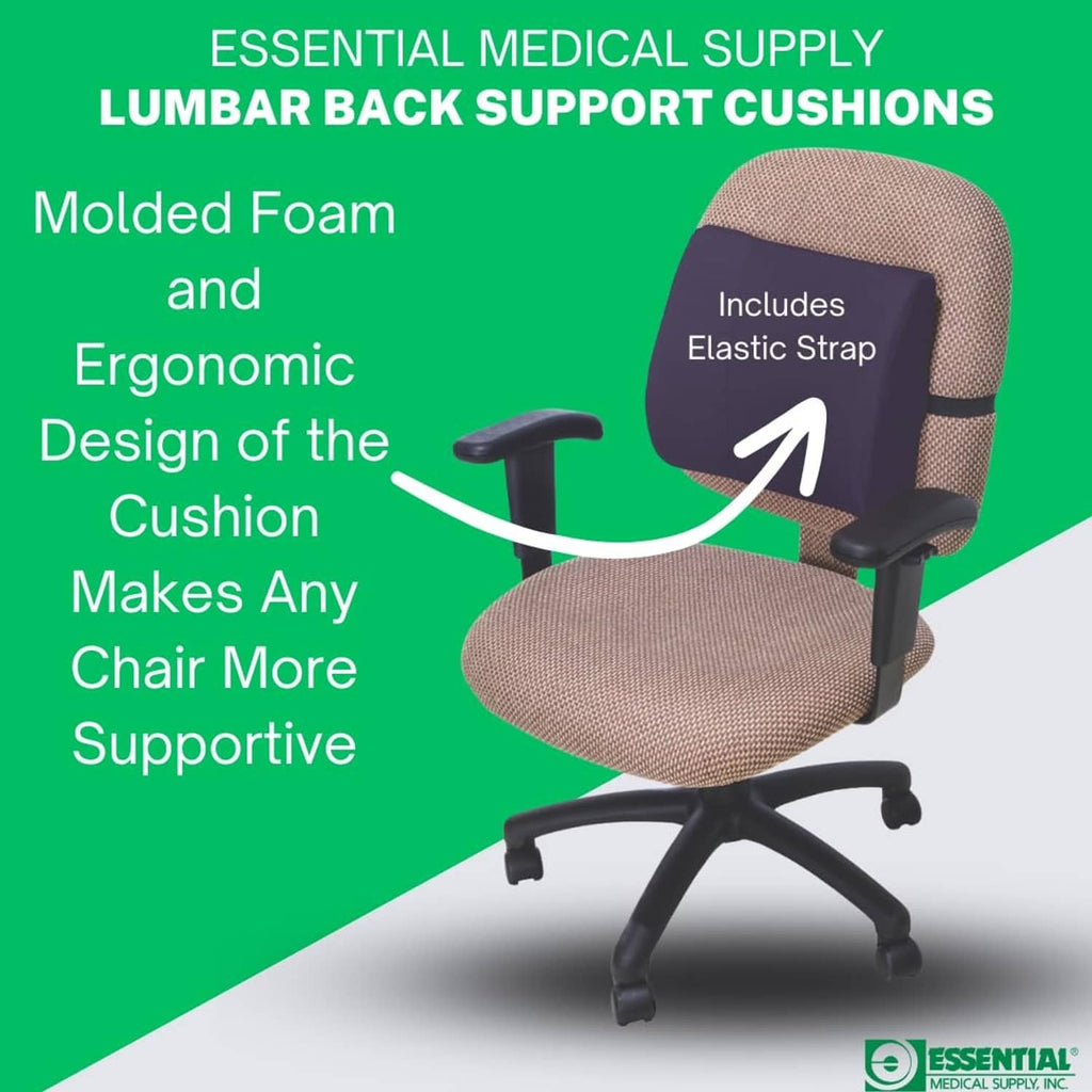 Navy molded lumbar cushion with elastic strap, ergonomic contoured design