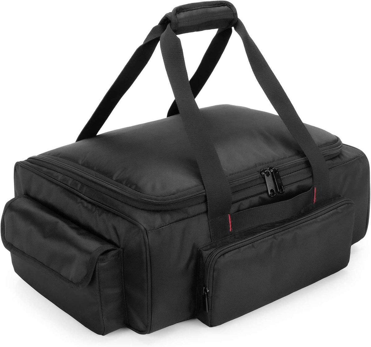 Black under-seat storage bag with top carry handle straps and front zipper pocket