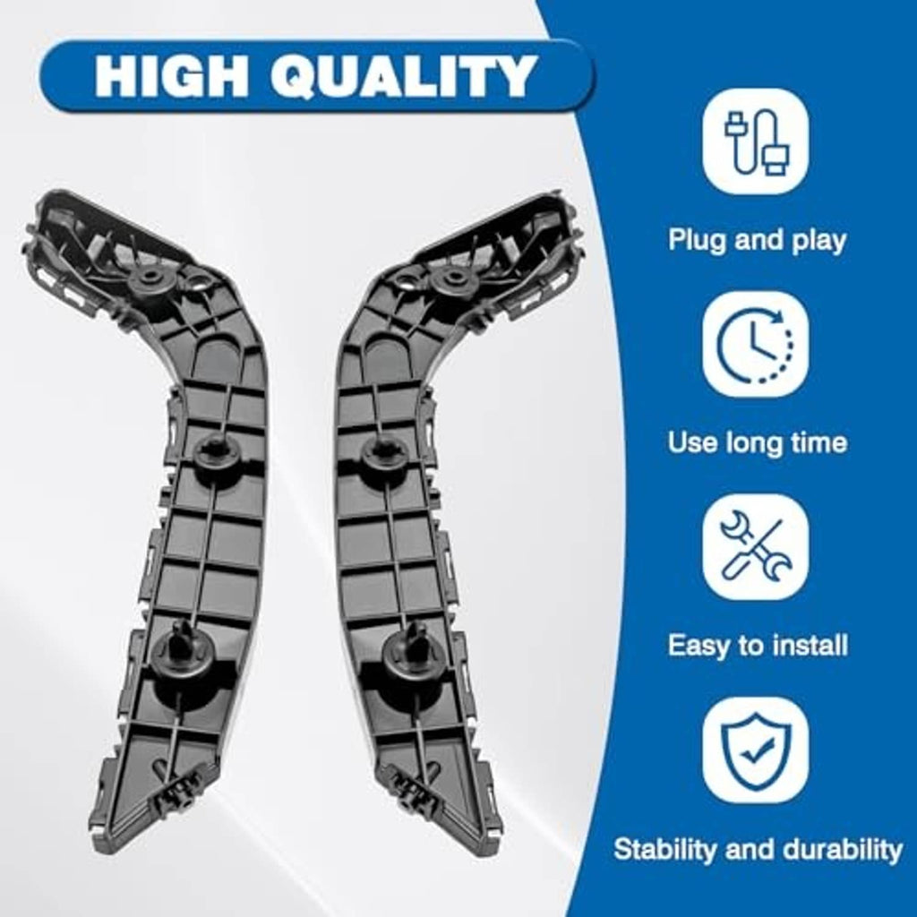 Black plastic front bumper bracket pair with mounting clips and circular hardware points