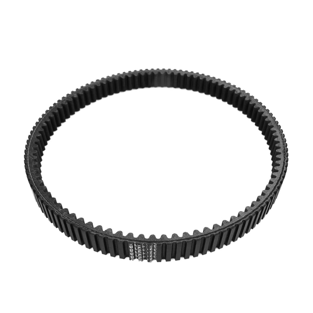 Black CVT drive belt loop with alternating ribbed teeth